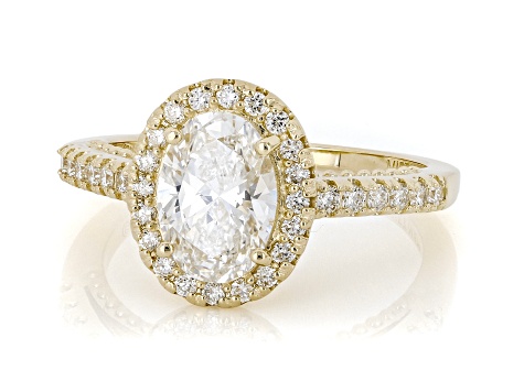 Certified Oval and Round White Lab-Grown Diamond H SI2 14K Yellow Gold Halo Ring 1.90ctw