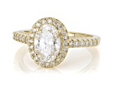 Certified Oval and Round White Lab-Grown Diamond H SI2 14K Yellow Gold Halo Ring 1.90ctw