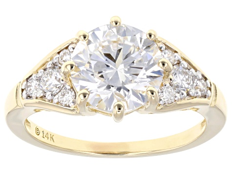 Certified Round White Lab-Grown Diamond H SI2 14K Yellow Gold Ring 2.85ctw