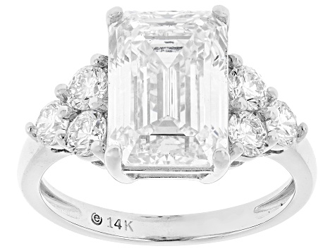 Certified Emerald Cut and Round White Lab-Grown Diamond H SI2 14K White Gold Ring 5.25ctw