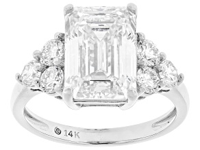 Certified Emerald Cut and Round White Lab-Grown Diamond H SI2 14K White Gold Ring 5.25ctw