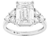 Certified Emerald Cut and Round White Lab-Grown Diamond H SI2 14K White Gold Ring 5.25ctw