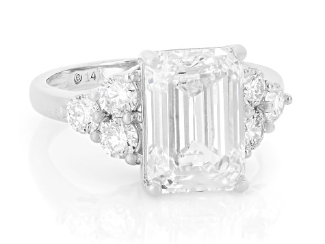 Certified Emerald Cut and Round White Lab-Grown Diamond H SI2 14K White Gold Ring 5.25ctw