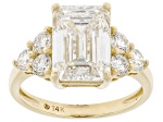 Certified Emerald Cut and Round White Lab-Grown Diamond H SI2 14K Yellow Gold Ring 5.25ctw