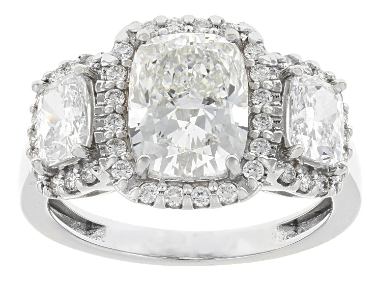 Certified Cushion and Round White Lab-Grown Diamond H SI2 14K White Gold Ring 3.90ctw