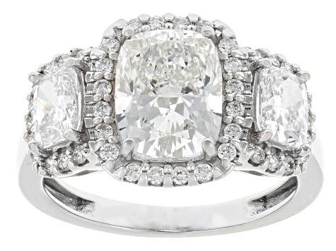 Certified Cushion and Round White Lab-Grown Diamond H SI2 14K White Gold Ring 3.90ctw