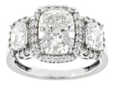 Certified Cushion and Round White Lab-Grown Diamond H SI2 14K White Gold Ring 3.90ctw