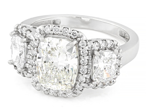 Certified Cushion and Round White Lab-Grown Diamond H SI2 14K White Gold Ring 3.90ctw