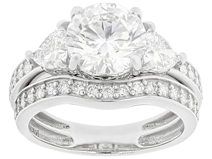 Certified Round and Trillion Lab-Grown Diamond H SI2 14K White Gold Ring With Matching Band 3.65ctw