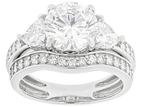 Certified Round and Trillion Lab-Grown Diamond H SI2 14K White Gold Ring With Matching Band 3.65ctw
