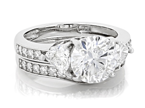 Certified Round and Trillion Lab-Grown Diamond H SI2 14K White Gold Ring With Matching Band 3.65ctw