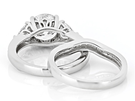 Certified Round and Trillion Lab-Grown Diamond H SI2 14K White Gold Ring With Matching Band 3.65ctw
