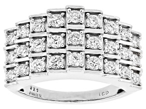 Round White Lab-Grown Diamond H SI Rhodium Over Sterling Silver Pyramid Ring 1.00ctw