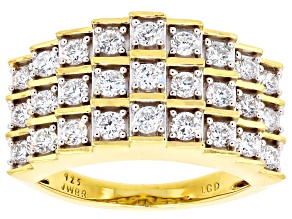 Round White Lab-Grown Diamond H SI 14K Yellow Gold Over Sterling Silver Pyramid Ring 1.00ctw