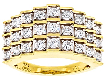 Picture of Round White Lab-Grown Diamond H SI 14K Yellow Gold Over Sterling Silver Pyramid Ring 1.00ctw
