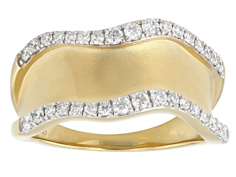Round White Lab-Grown Diamond H SI 14K Yellow Gold Over Sterling Silver Satin Finish Ring 0.50ctw