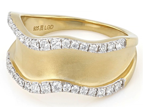 Round White Lab-Grown Diamond H SI 14K Yellow Gold Over Sterling Silver Satin Finish Ring 0.50ctw