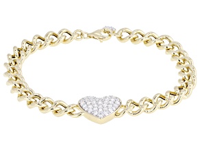 Round Lab-Grown Diamond H SI 14K Yellow Gold Over Sterling Silver Heart Curb Chain Bracelet 1.00ctw