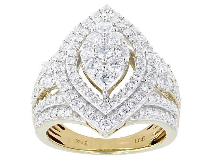 Round White Lab-Grown Diamond H SI 14K Yellow Gold Over Sterling Silver Cluster Ring 2.00ctw