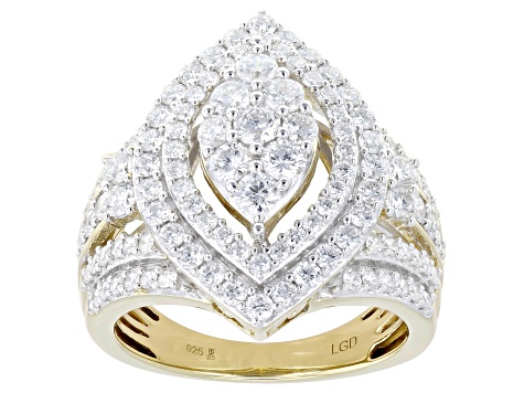 Round White Lab-Grown Diamond H SI 14K Yellow Gold Over Sterling Silver Cluster Ring 2.00ctw