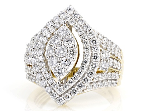Round White Lab-Grown Diamond H SI 14K Yellow Gold Over Sterling Silver Cluster Ring 2.00ctw