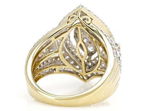 Round White Lab-Grown Diamond H SI 14K Yellow Gold Over Sterling Silver Cluster Ring 2.00ctw