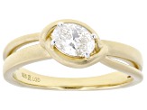 Oval White Lab-Grown Diamond H SI 14K Yellow Gold Over Silver Satin Finish Solitaire Ring 0.50ct
