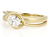 Oval White Lab-Grown Diamond H SI 14K Yellow Gold Over Silver Satin Finish Solitaire Ring 0.50ct