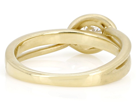 Oval White Lab-Grown Diamond H SI 14K Yellow Gold Over Silver Satin Finish Solitaire Ring 0.50ct