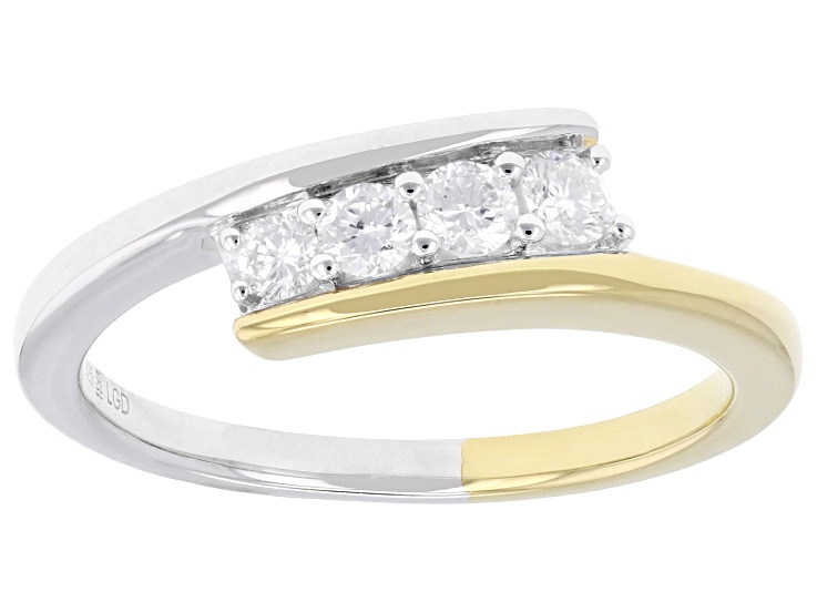 White Lab-Grown Diamond H SI Rhodium and 14K Yellow Gold Over Silver Bypass Ring 0.25ctw