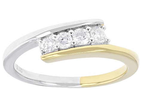 White Lab-Grown Diamond H SI Rhodium and 14K Yellow Gold Over Silver Bypass Ring 0.25ctw