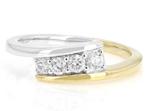 White Lab-Grown Diamond H SI Rhodium and 14K Yellow Gold Over Silver Bypass Ring 0.25ctw