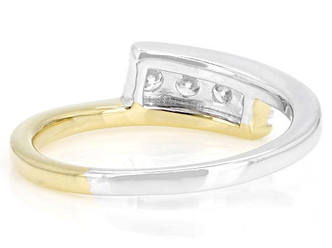 White Lab-Grown Diamond H SI Rhodium and 14K Yellow Gold Over Silver Bypass Ring 0.25ctw