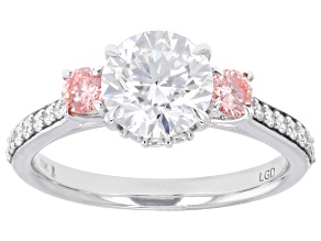 Certified Round White and Pink Lab-Grown Diamond H SI 10K White Gold Ring 2.00ctw