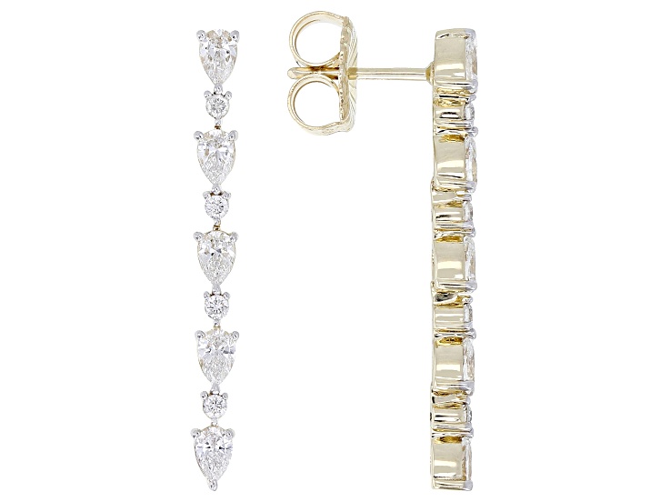 Pear Shape and Round White Lab-Grown Diamond H SI 10K Yellow Gold Dangle Earrings 1.00ctw