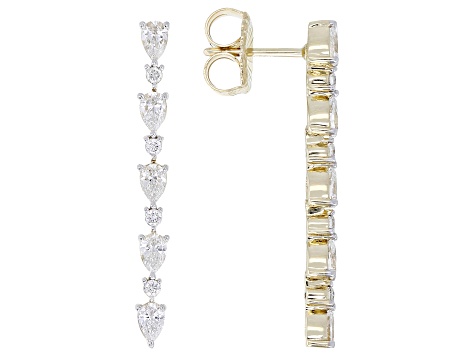 Pear Shape and Round White Lab-Grown Diamond H SI 10K Yellow Gold Dangle Earrings 1.00ctw