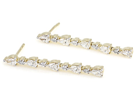 Pear Shape and Round White Lab-Grown Diamond H SI 10K Yellow Gold Dangle Earrings 1.00ctw