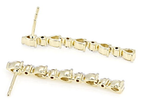 Pear Shape and Round White Lab-Grown Diamond H SI 10K Yellow Gold Dangle Earrings 1.00ctw