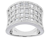 Round and Baguette White Lab-Grown Diamond H SI Rhodium Over Sterling Silver Ring 2.00ctw