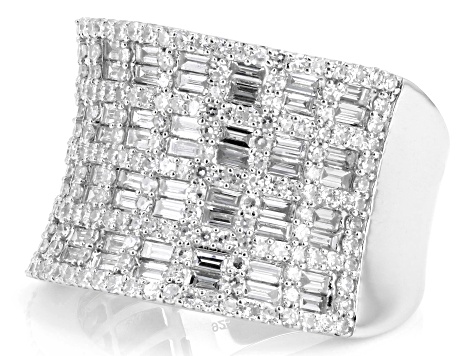 Round and Baguette White Lab-Grown Diamond H SI Rhodium Over Sterling Silver Ring 2.00ctw