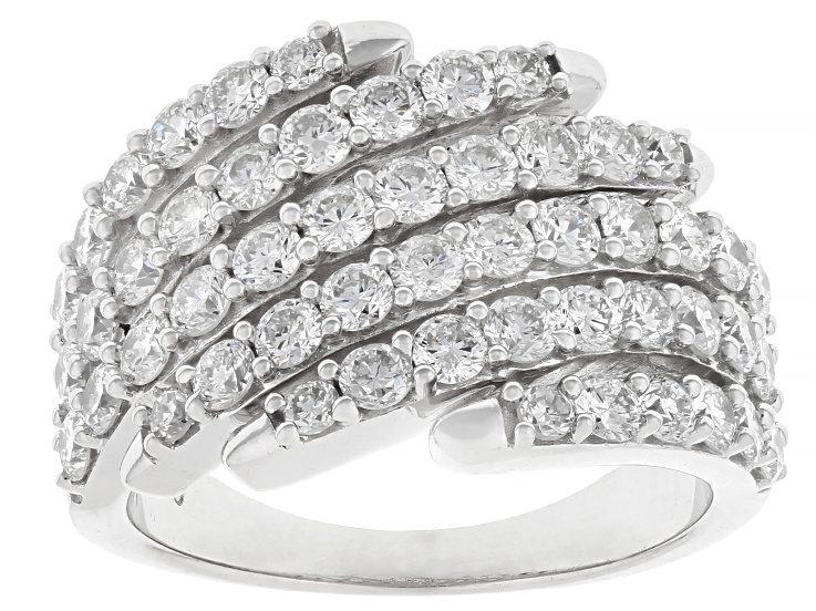 Round White Lab-Grown Diamond G-H VS Rhodium Over Sterling Silver Bypass Ring 2.20ctw