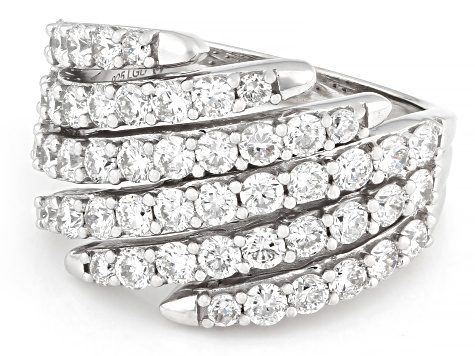 Round White Lab-Grown Diamond G-H VS Rhodium Over Sterling Silver Bypass Ring 2.20ctw