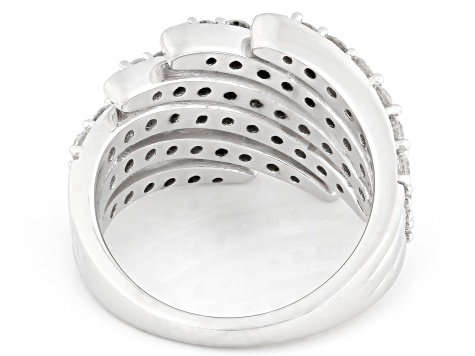 Round White Lab-Grown Diamond G-H VS Rhodium Over Sterling Silver Bypass Ring 2.20ctw