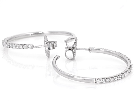 Round and Baguette White Lab-Grown Diamond H SI Rhodium Over Sterling Silver J-Hoop Earrings 1.00ctw