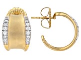 White Lab-Grown Diamond H SI 14K Yellow Gold Over Silver Sandblast Finish J-Hoop Earrings 0.50ctw