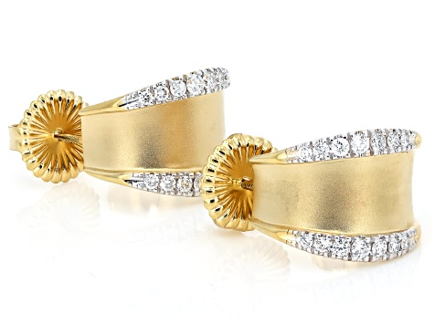 White Lab-Grown Diamond H SI 14K Yellow Gold Over Silver Sandblast Finish J-Hoop Earrings 0.50ctw