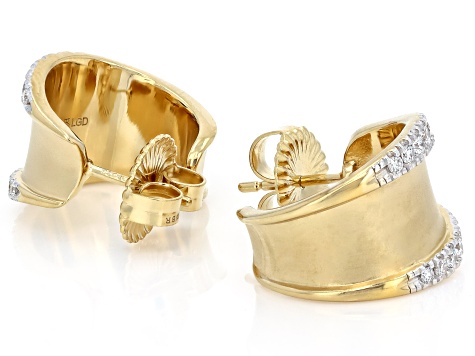 White Lab-Grown Diamond H SI 14K Yellow Gold Over Silver Sandblast Finish J-Hoop Earrings 0.50ctw