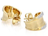 White Lab-Grown Diamond H SI 14K Yellow Gold Over Silver Sandblast Finish J-Hoop Earrings 0.50ctw
