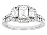Emerald Cut and Round White Lab-Grown Diamond H SI Rhodium Over Sterling Silver Ring 1.50ctw