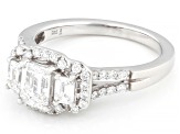 Emerald Cut and Round White Lab-Grown Diamond H SI Rhodium Over Sterling Silver Ring 1.50ctw